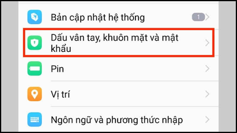 Chọn Dấu vân tay, khuôn mặt và mật khẩu