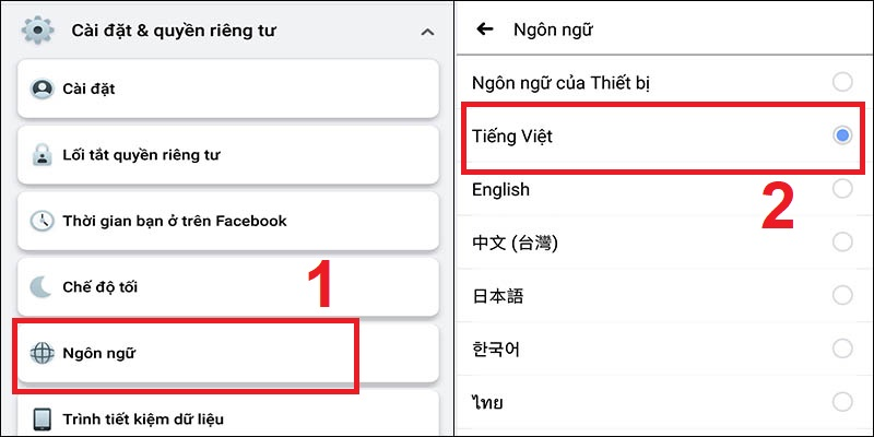Chọn ngôn ngữ tiếng Việt