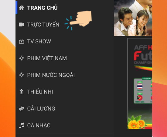 Bước 3: Tiếp theo bạn có thể xem trực tuyến, phim, cải lương hay là ca nhạc.
