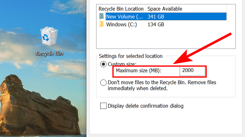Specify the storage capacity of deleted files