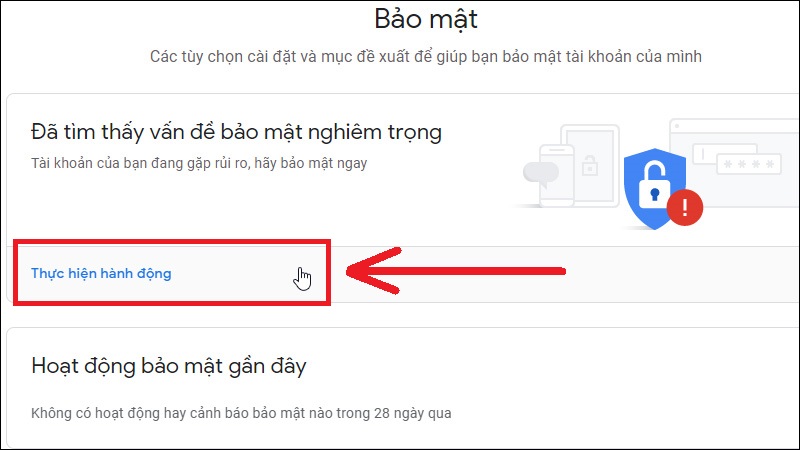 Chọn Thực hiện hành động nếu có thông báo bảo mật