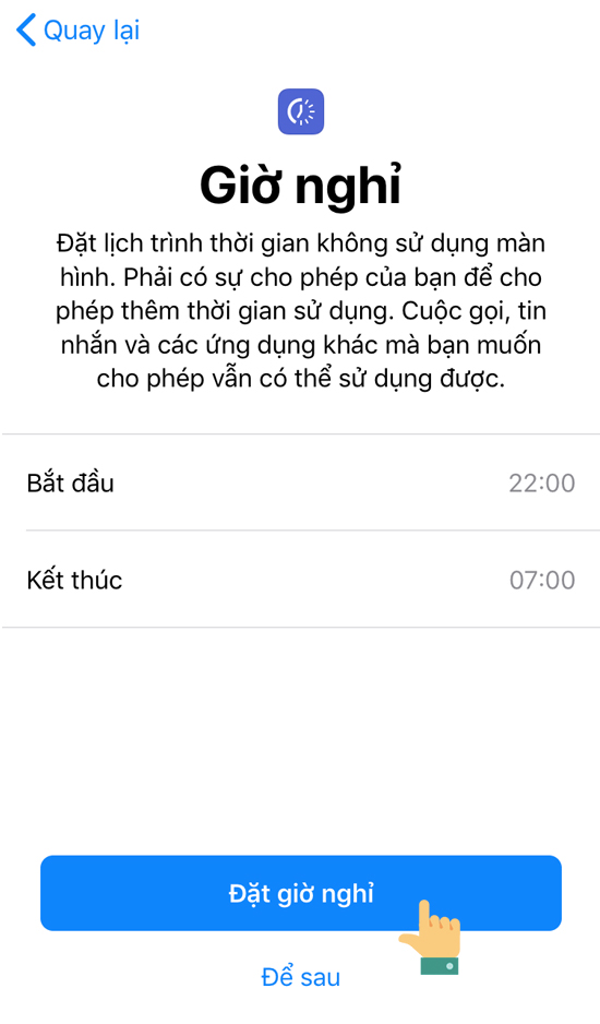 đặt lịch nghỉ ngơi
