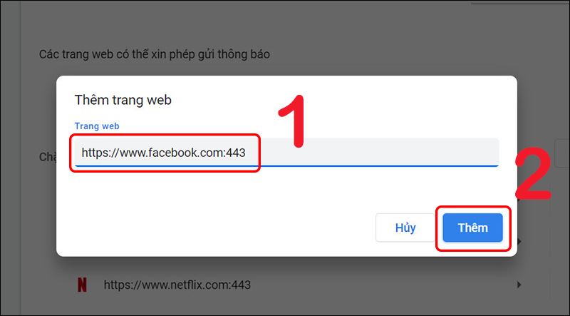 Tắt thông báo Facebook từ cài đặt của Google Chrome