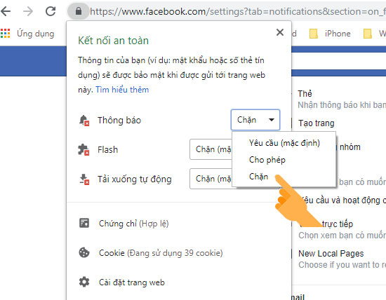 Chọn chặn thông báo
