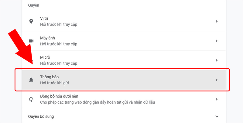 Tùy chọn thông báo trên Google Chrome