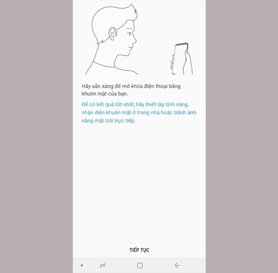 Bấm tiếp tục để bắt đầu quét khuôn mặt