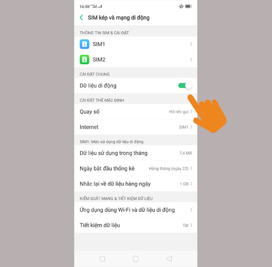 Bật dữ liệu di động