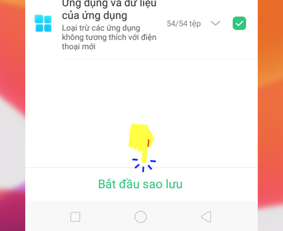 Bước 5: Tại đây có thể chọn nhiều những dữ liệu cần sao lưu sau đó Bắt đầu sao lưu.