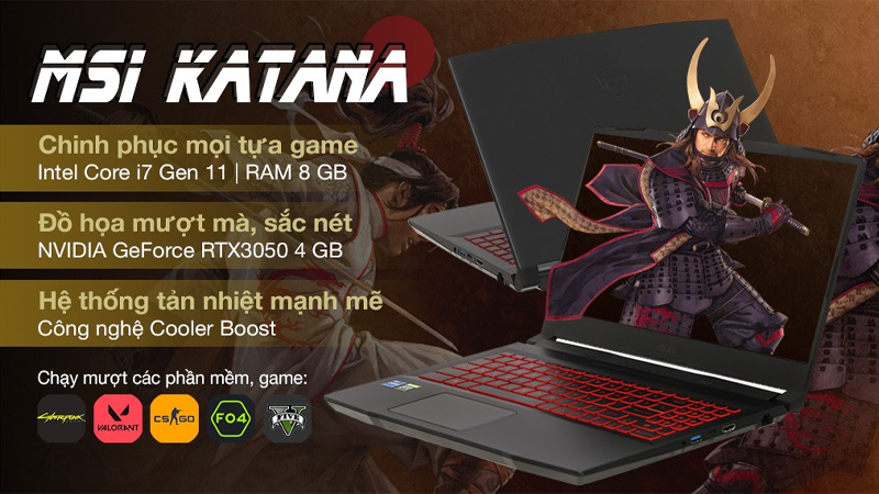 Ngoại h&igrave;nh c&aacute; t&iacute;nh đầy nổi bật của MSI Katana Gaming GF66 11UC i7 11800H
