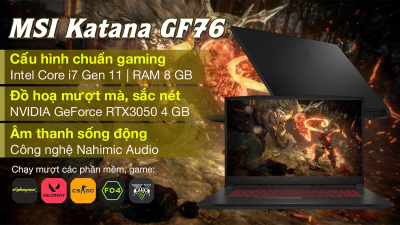 Laptop MSI Katana GF76 11UC i7 11800H c&oacute; thiết kế cơ động, chuẩn gaming