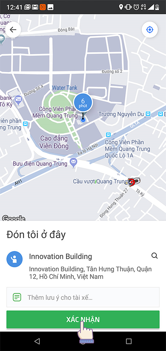 Xác nhận địa điểm đón của bạn