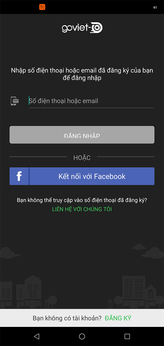 Giao diện đăng nhập hoặc đăng ký tài khoản của Go-Viet