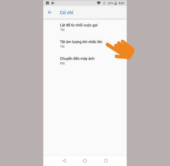 Tắt âm lượng khi nhấc điện thoại lên 