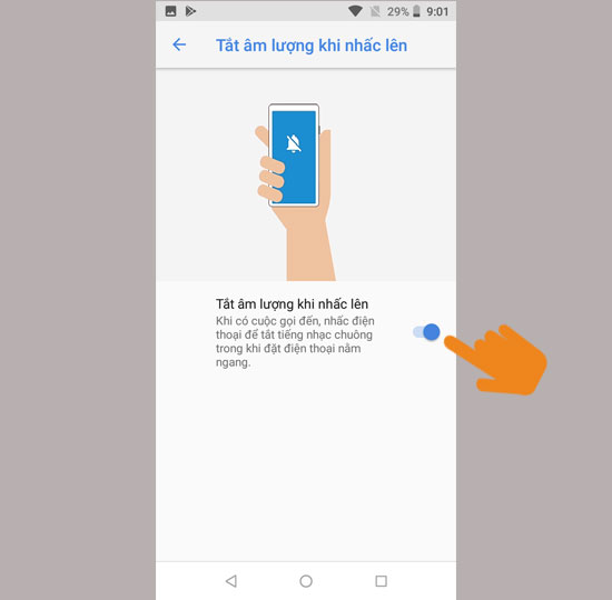 Bật tắt âm lượng khi nhấc lên