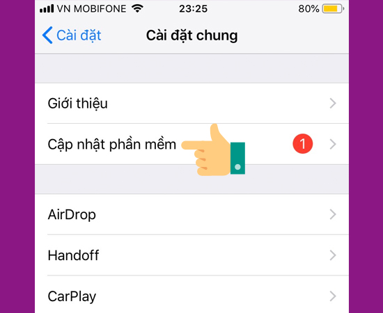 Bước 3: Bạn chọn tiếp vào mục Cập nhật phần mềm.