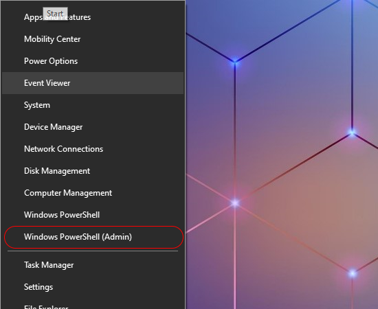 Bước 1: Bạn click chuột phải vào biểu tượng Start(biểu tượng cửa sổ) sau đó chọn Windows PowerShell (Admin)