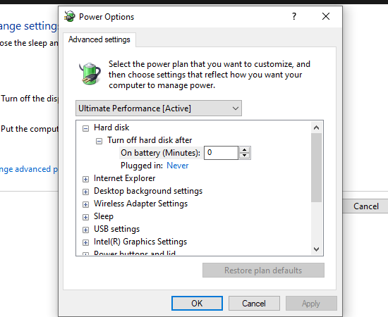 Chọn Change advanced power settings. Cửa số thiết lập sẽ hiển thị ngay sau đó.