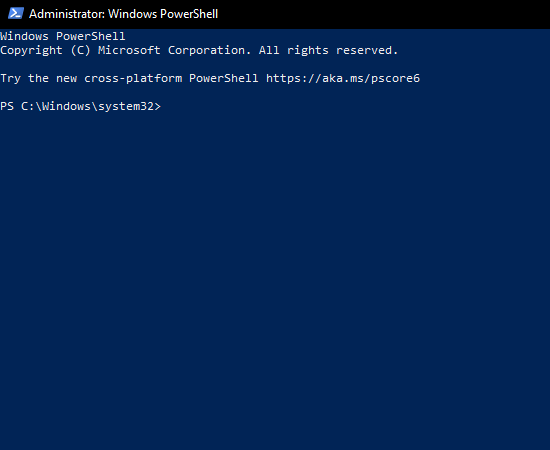 giao diện cửa sổ Windows PowerShell (Admin) sẽ hiện lên giao diện như bên dưới