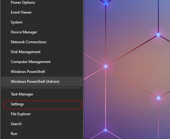 Click chọn settings