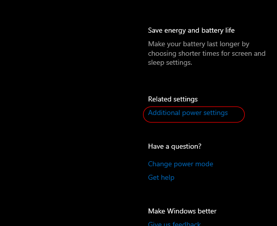 Click Additional Power Setting để mở cửa sổ Power Option