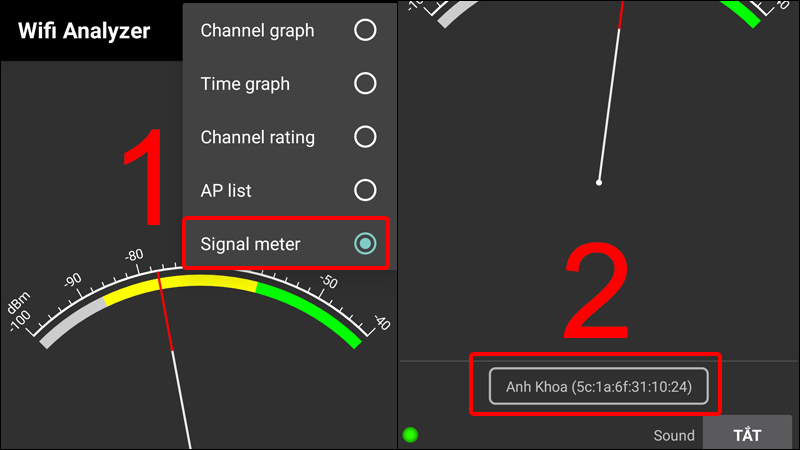 Nhấn vào Signal meter để kiểm tra