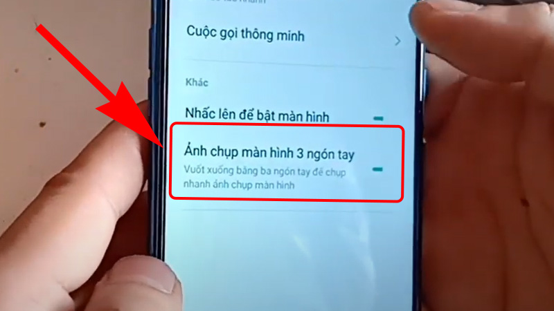 Nhấn chọn vào Ảnh chụp màn hình 3 ngón tay