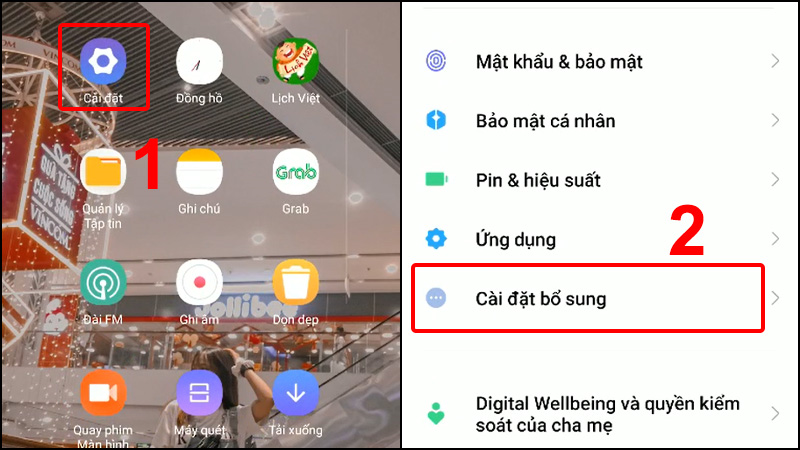  Vào Cài đặt và chọn Cài đặt bổ sung