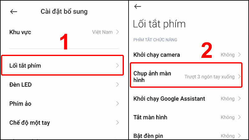 Vào Lối tắt phím và chọn Chụp ảnh màn hình