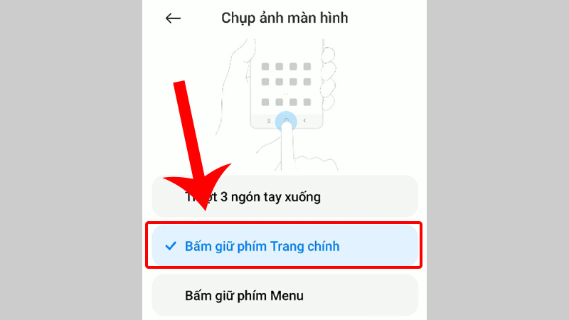 Lựa chọn phím tắt để chụp màn hình