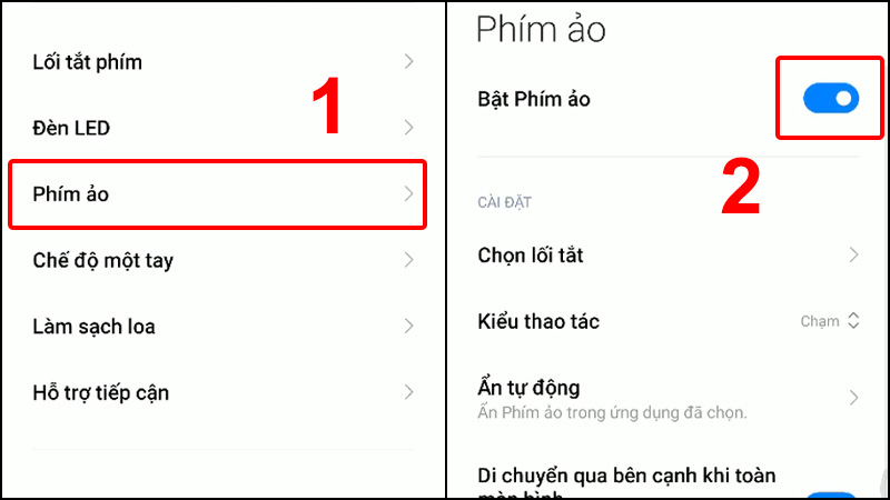 Bật phím ảo trên điện thoại Xiaomi