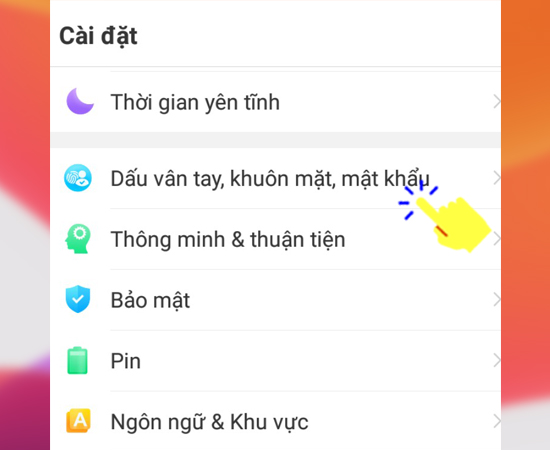 Bước 1: Đầu tiên bạn vào Cài đặt và sau đó bạn hãy chọn Dấu vân tay, khuôn mặt và mật khẩu.