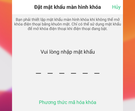 Bước 4: Trước khi cài đặt bảo mật khuôn mặt thì bạn hãy đặt Mật khẩu dự phòng.