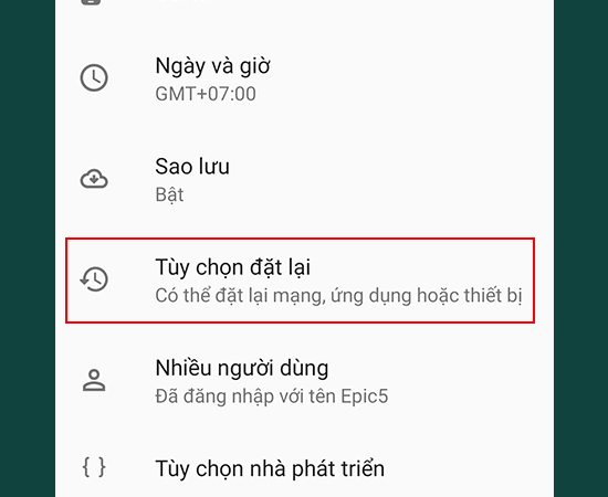 Bước 2: Nhấp vào Tùy chọn đặt lại.