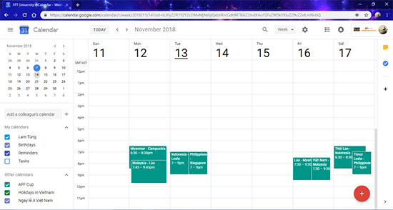 Lịch thi đấu đã được thêm