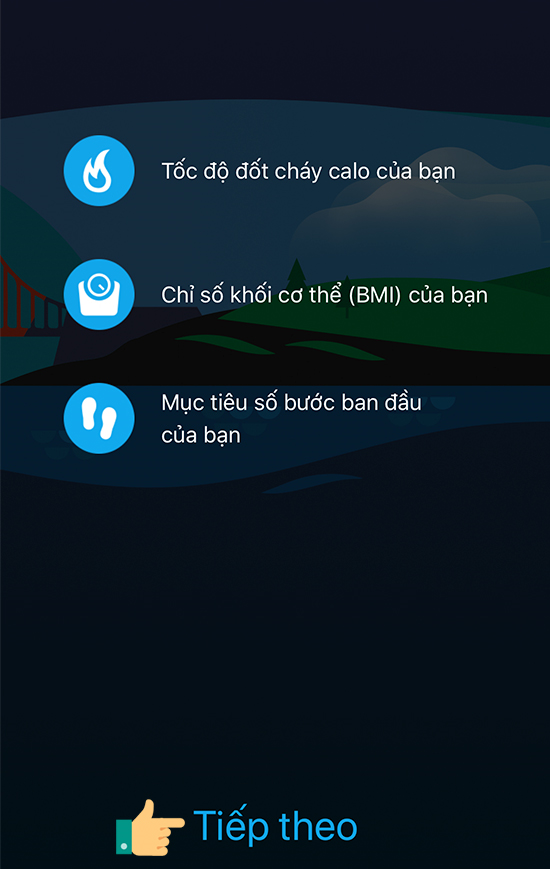 bắt đầu thiết lập chỉ số cơ thể