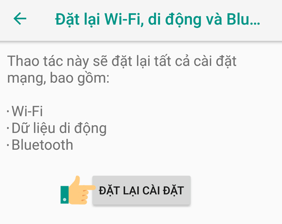 chọn đặt lại cài đặt