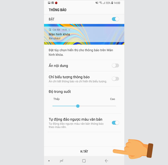 C&agrave;i đặt hiển thị nội dung th&ocirc;ng b&aacute;o tr&ecirc;n m&agrave;n h&igrave;nh kh&oacute;a