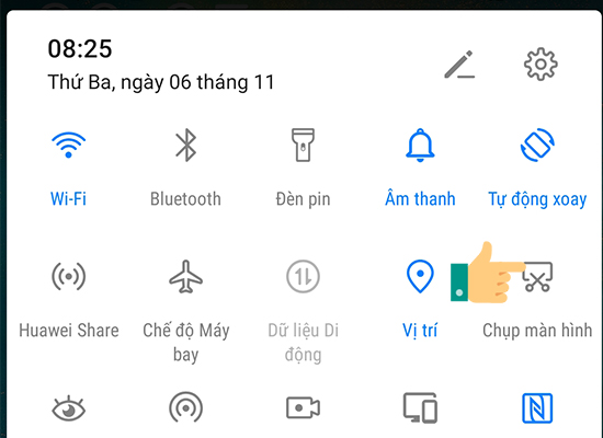 bấm vào nút chụp màn hình