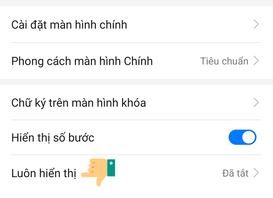 vào mục luôn hiển thị