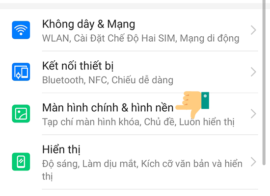 Vào mục Màn hình chính & hình nền