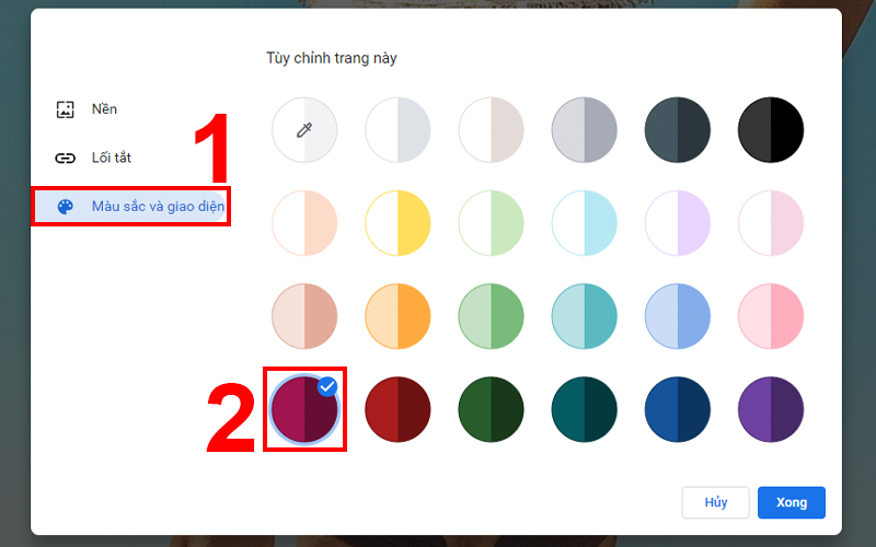 Tùy chỉnh màu chủ đạo tại mục Màu sắc và giao diện
