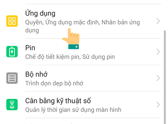 v&agrave;o mục ứng dụng