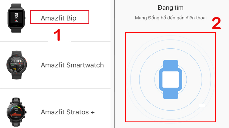 Chọn Amazfit Bip và mang đồng hồ lại gần điện thoại