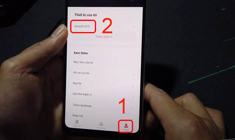 Chọn Amazfit GTS trong mục Hồ sơ