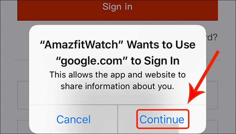 Nhấn vào Continue để cấp quyền ứng dụng