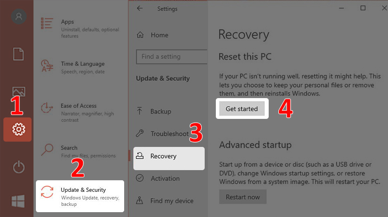 Reset lại máy tính trên Windows 10 (1)