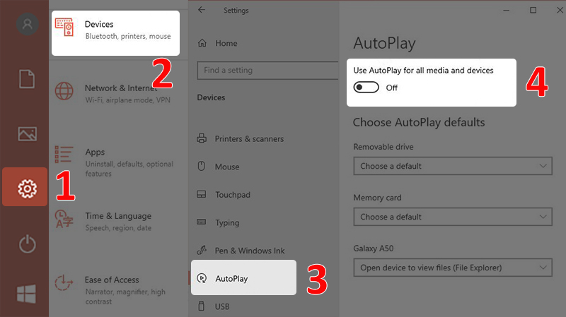 Tắt tính năng phát tự động các thiết bị ngoài trên Windows 10