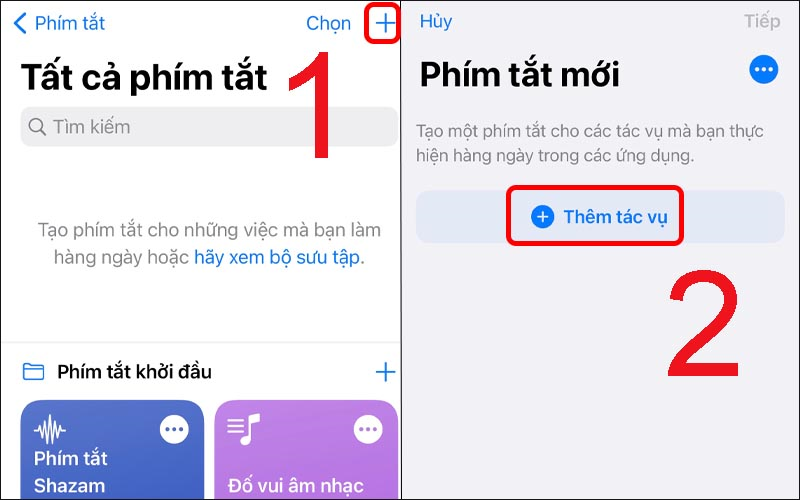 Chọn Thêm tác vụ trong Shortcuts