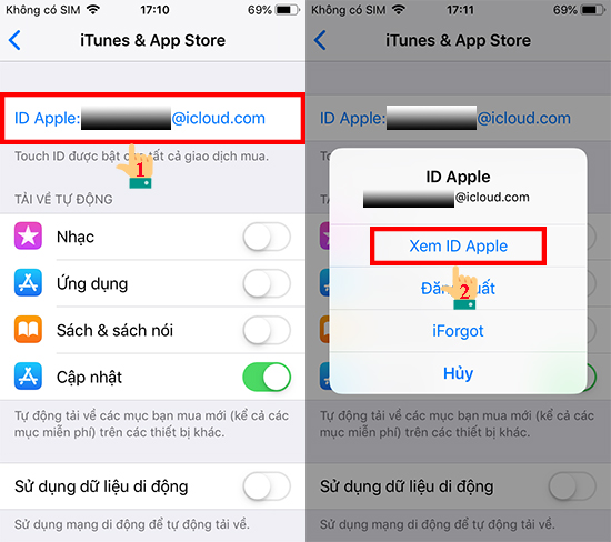 Nhấn v&agrave;o ID của bạn v&agrave; chọn 