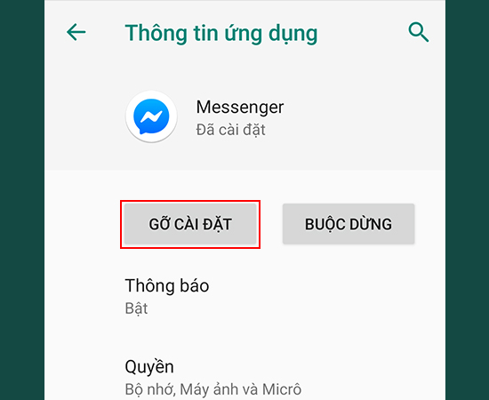 Bước 2: Chọn GỠ CÀI ĐẶT.